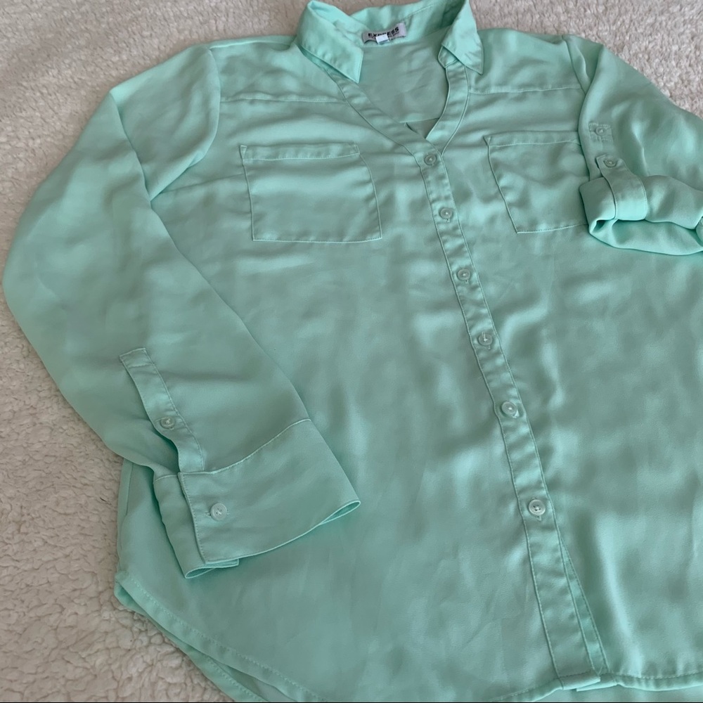 Express Sea Foam Green Button Down Blouse M - Picture 3 of 5